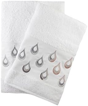 Raindrops Embroidered White Bath &amp; Hand Towel Set Best Quality %100 Turkish Cotton by Ebru
