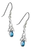 Sterling Silver Celtic with Synthetic Blue Topaz French Wire Earrings.