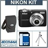 Nikon Coolpix L22 Digital Camera Kit, - Black - with 4GB SD Memory Card, Camera Case, Table Top Tripod