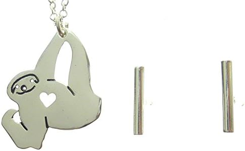 Toki Hanging Sloth Pendant Necklace and Bar Earrings Set, 18" with 2" Extender