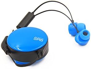 Dino Cable - Earbuds Retractable In-Ear Noise-isolating Headphones with Microphone Rich and powerful Sound Perfect for Outdoors Activities like Jogging and Running, just clip it and go. (Blue)