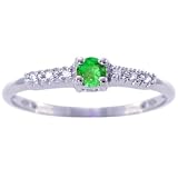 14K Yellow or White Gold Petite Round Gemstone and Diamond Promise Ring-Emerald-full, half sizes from 5-8.5