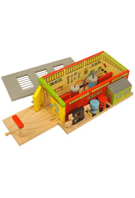 Childrens Toyshop  Toys : Complete Wooden Train Railway System - Double Engine Repair Shed (Compatible with leading wooden rail systems) - Wooden Toy