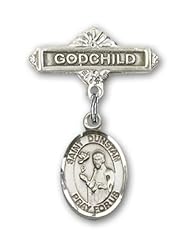 Sterling Silver Baby Badge with St. Dunstan Charm and Godchild Badge Pin