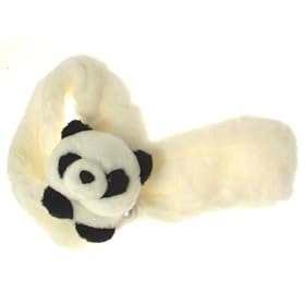 Childrens cute fluffy white scarf with panda design - ideal for a small child - 74 cms