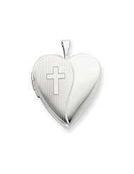 925 Sterling Silver 20mm with Cross Design Heart Locket - Chain Included