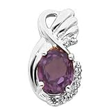 14K White Gold Fancy Cut Amethyst and Diamond Pendant