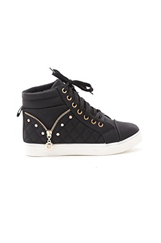 Soho Shoes New Women's Studded Quilted High Top Lace Up Sneaker