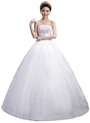 Strapless Sequined  Full-Skirt Floor Length Organza/Satin  Ball Gown Bandage Dress/Wedding Dress 