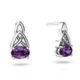14K White Gold Oval Genuine Amethyst Celtic Knot Earrings
