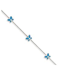 Blue Enameled Butterfly Anklet, 14K White Gold
