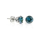 14K White Hold 1/3 Carat tw Treated Blue Diamond Stud Earrings