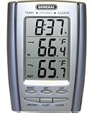 General Tools DTH850 Indoor/Outdoor Thermometer and Clock with Humidity Display, Light Blue