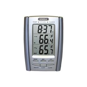 General Tools DTH850 Indoor/Outdoor Thermometer and Clock with Humidity Display, Light Blue