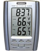 General Tools DTH850 Indoor/Outdoor Thermometer & Clock w/Humidity Display, White