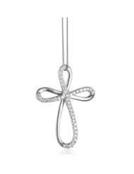 Sterling Silver round diamond cross pendant necklace (HI, I1-I2, 0.15 carats)