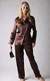 Women's Classic Satin Pajamas Set and Matching Sleep Mask, Elegant Sleepwear by Mystic