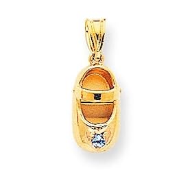 14k 3-Dimensional December/Blue Topaz Engraveable Baby Shoe Pendant