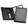 Leather Zipper Padfolio w/Writing Pad, Organizer Slots, Black