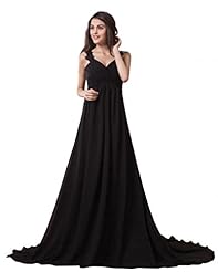 V-neck Applique Pleated Beaded Floor Length Chiffon Evening Dress 