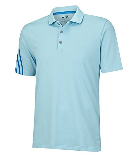 adidas Golf Men's Climacool 3 Stripes Polo Shirt, Frost Blue/Bahia Blue/White, Small