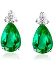 2.75Ct Pear Cut Emerald & VS Diamond Hanging Earrings 18k Gold