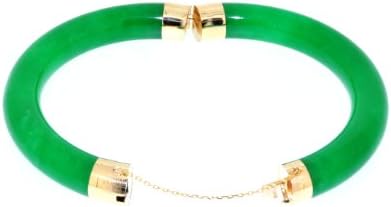 14K Yellow Gold Green Jade Bangle