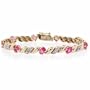18K Gold over Sterling Silver Created Pink Sapphire & Diamond Accent San Marco Bracelet