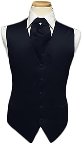 Tuxedo Vest - Solid Satin with Matching Pin Ascot, Midnight Blue (34-38 = small)