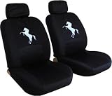 Front Low Back Black Seat Covers Set - Mustang Horse Pony Custom Embroidered Logo