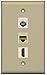 RiteAV 1 Gang Wall Plate (Ivory) 3 Port - Coax (Ivory) Cat6 (Ivory) HDMI (Ivory)