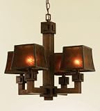 4 Lt Mini Chandelier, Walnut finish, Mica shades