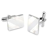 Stainless Steel Cufflinks with White Mother of Pearl Shell Inlay
