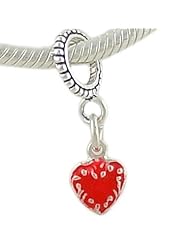 Red Enamel Heart 925 Sterling Silver Dangle Charm fits European Bead Bracelet