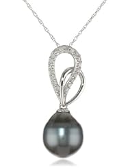 10k Gold Tahitian Cultured Pearl with Diamond Accent Pendant Necklace (1/8 cttw, H-I Color, I2-I3 Clarity), 17"