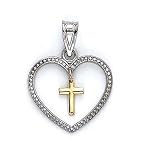 14k Two-Tone Cross Heart Pendant