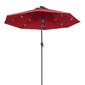 Sunergy 50140838 9ft Solar Powered Metal Patio Umbrella W 16 Led Lights Scarlet Review Vghbjhjk