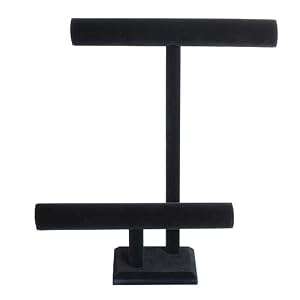 Tall-Double-T-Bar-Necklace-Bracelet-Jewelry-Display-Stand-in-Black-Velvet