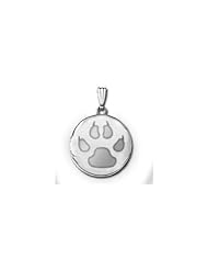 14k White Gold "Cats Paw Print" Round Locket 3/4 in x 3/4 in