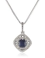 Sterling Silver Sapphire and Diamond-Accented Pendant Necklace, 18"