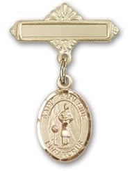Gold Filled Baby Badge with St. Genesius of Rome Charm and Polished Badge Pin