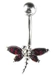 Stainless Steel Dragonfly Belly Ring with RedCZ