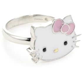 Hello Kitty Pink Enamel Bow and Sterling Silver Ring, Size 7