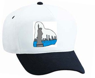 White Cap with buildings, monument, "Statue of Liberty", harbor, "New York City"
