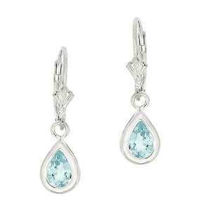 Sterling Silver Blue Topaz Teardrop Leverback Dangle Earrings