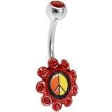 Ruby Red Gem PEACE SYMBOL Logo FLOWER Belly Ring