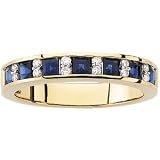 1/10 CT TW 14K Yellow Gold 14Ky/Rhodium Bridal Genuine Sapphire/Diamond Anniversary Band