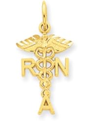Diamond Cut RNA Caduceus Charm in 14 Karat Yellow Gold