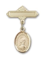 Gold Filled Baby Badge with St. Louis Marie de Montfort Charm and Polished Badge Pin
