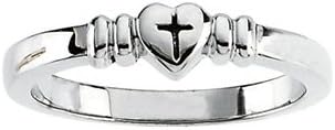 Women's Christian 0.925 Sterling Silver Abstinence Heart & Christian Cross Chastity Purity Ring for Girls